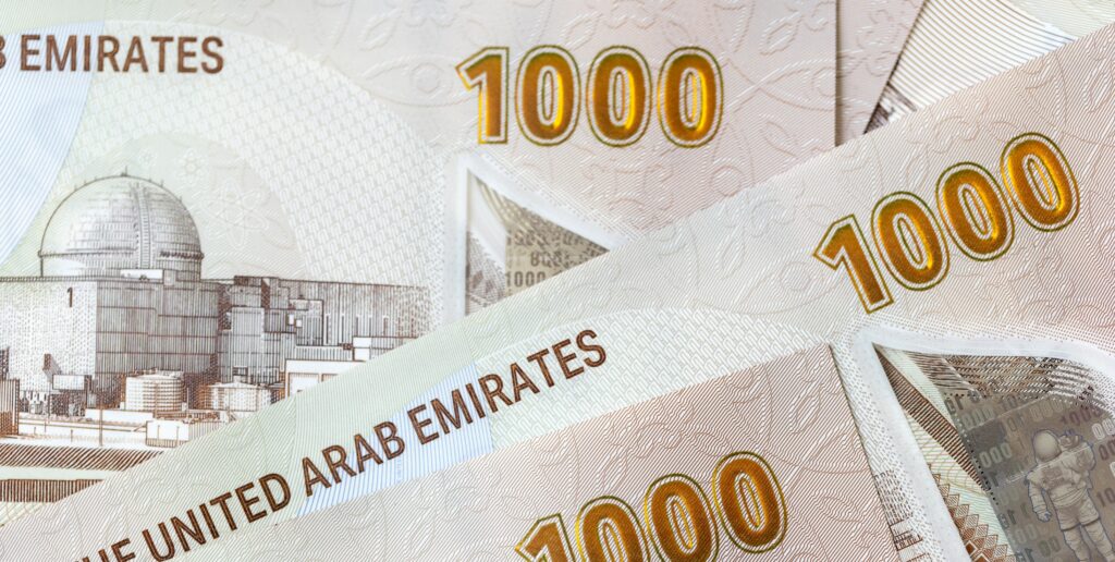 New UAE banknotes banknotes of one thousand, paper money closeup